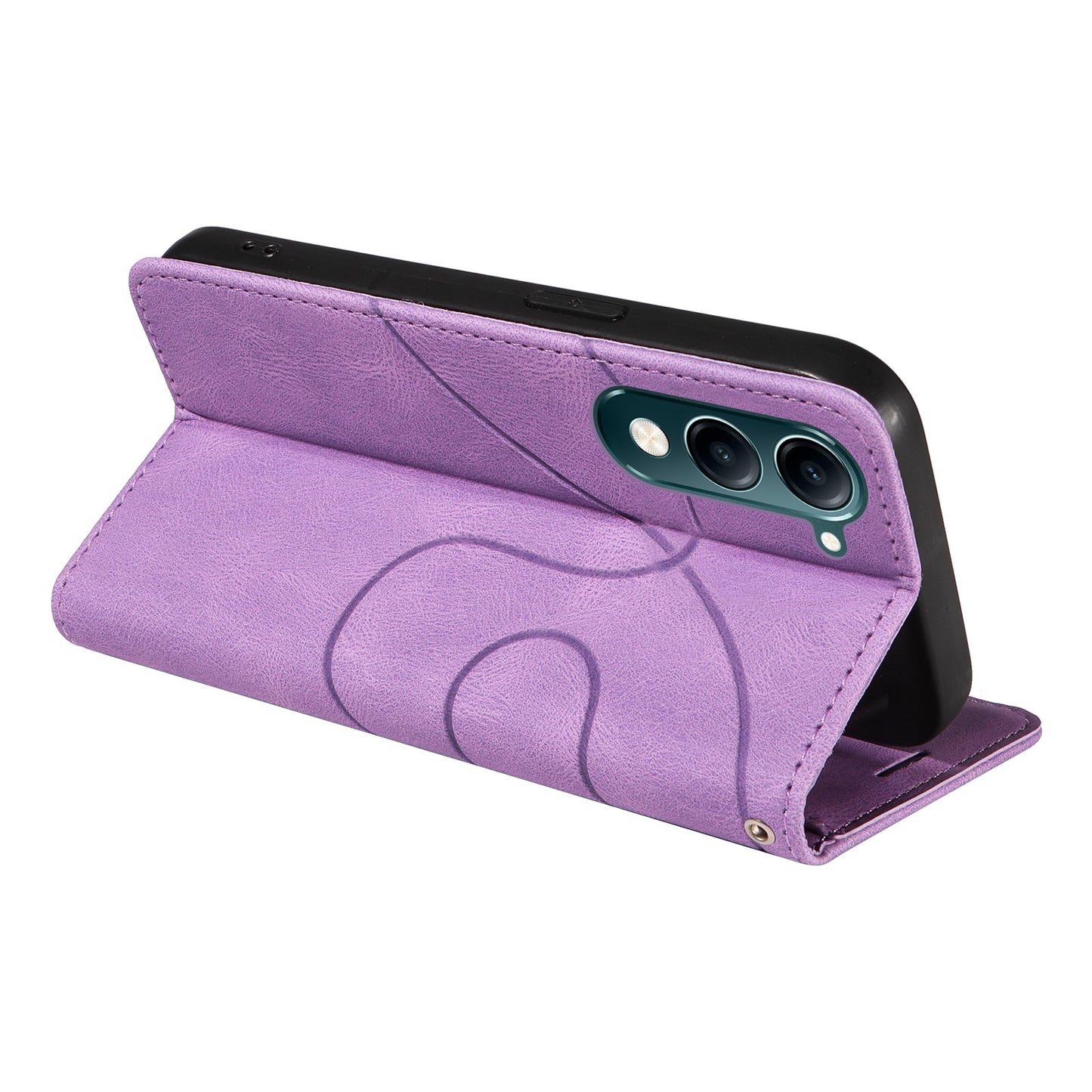 For vivo Y29s 5G Leather Phone Case Stand Wallet with Bi-colour Splicing Design - Purple