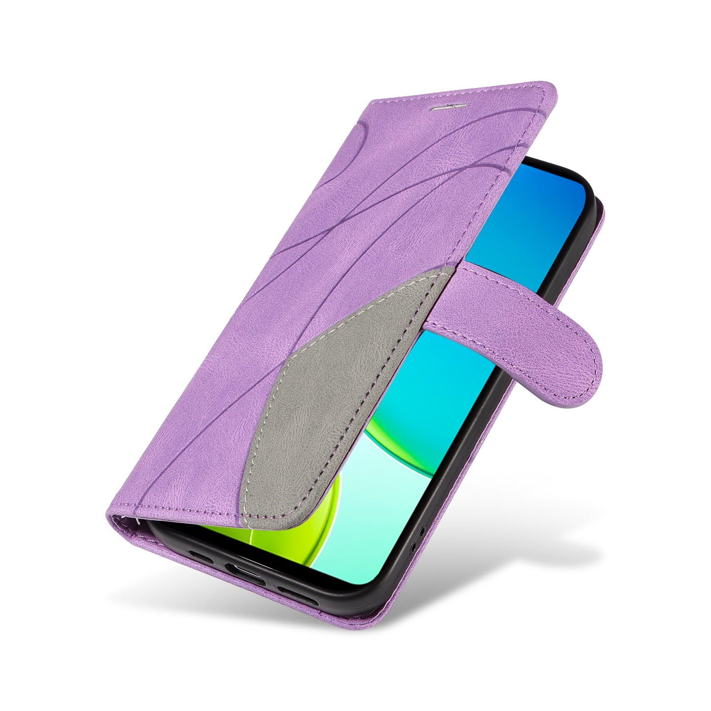 For vivo Y29s 5G Leather Phone Case Stand Wallet with Bi-colour Splicing Design - Purple