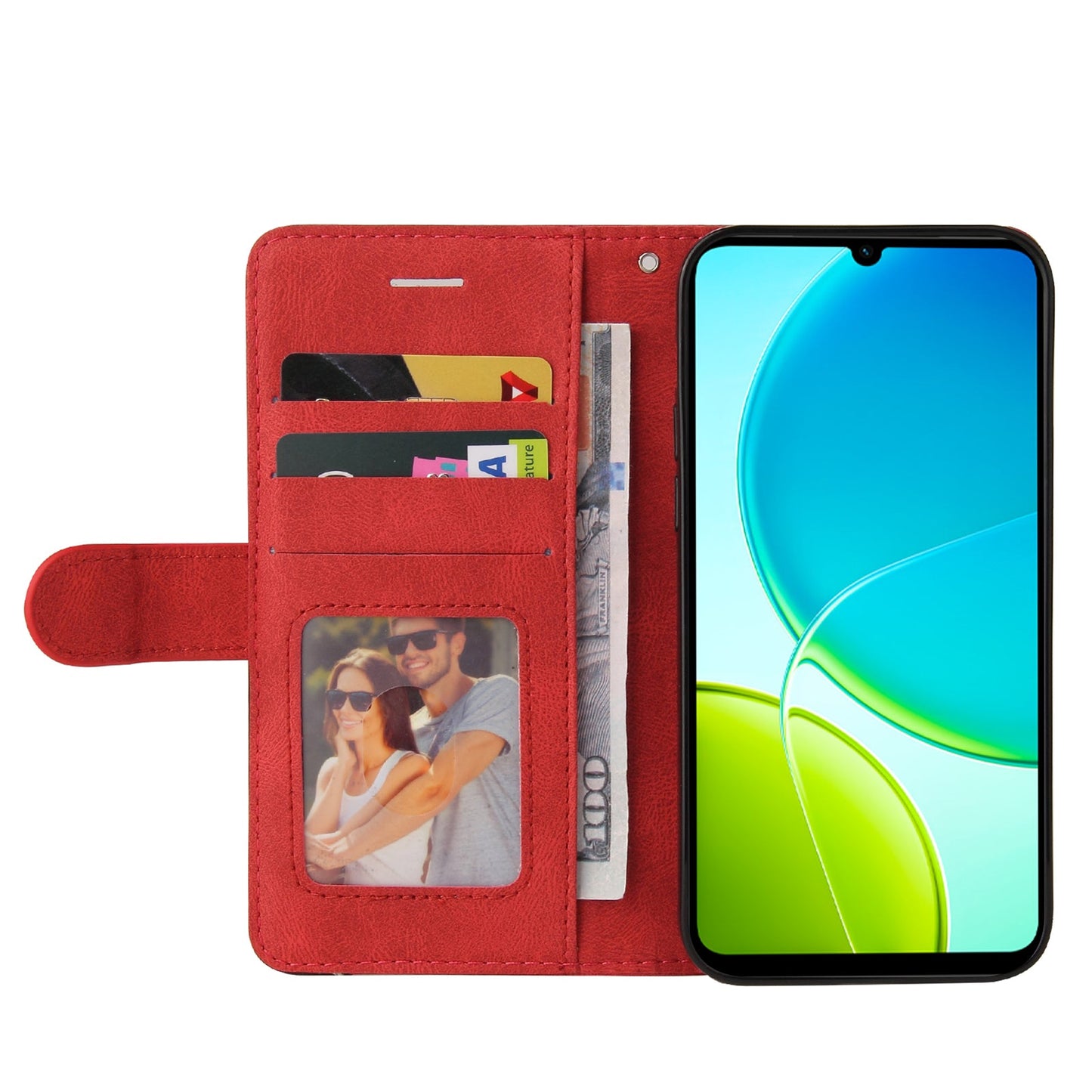 For vivo Y29s 5G Leather Phone Case Stand Wallet with Bi-colour Splicing Design - Red
