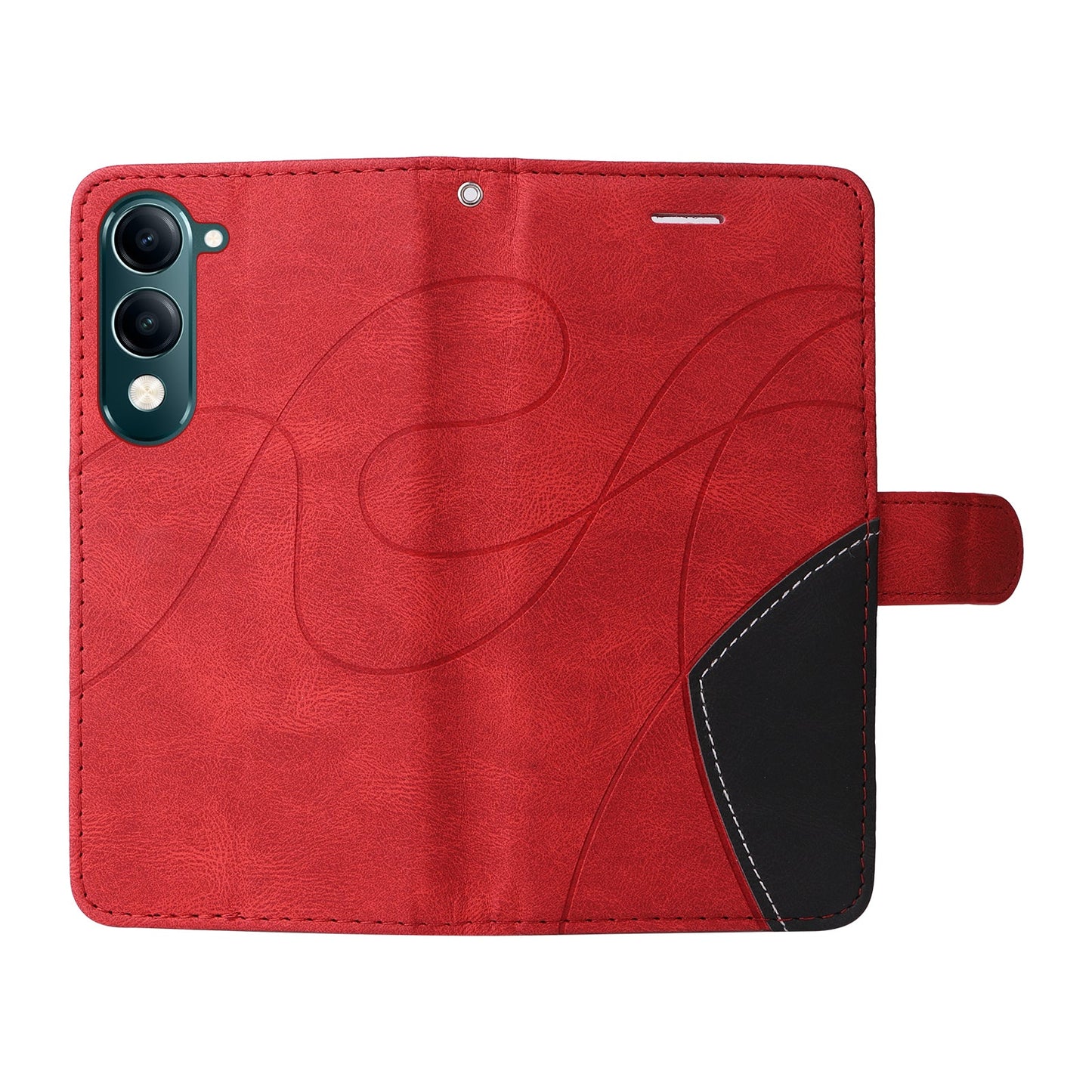 For vivo Y29s 5G Leather Phone Case Stand Wallet with Bi-colour Splicing Design - Red