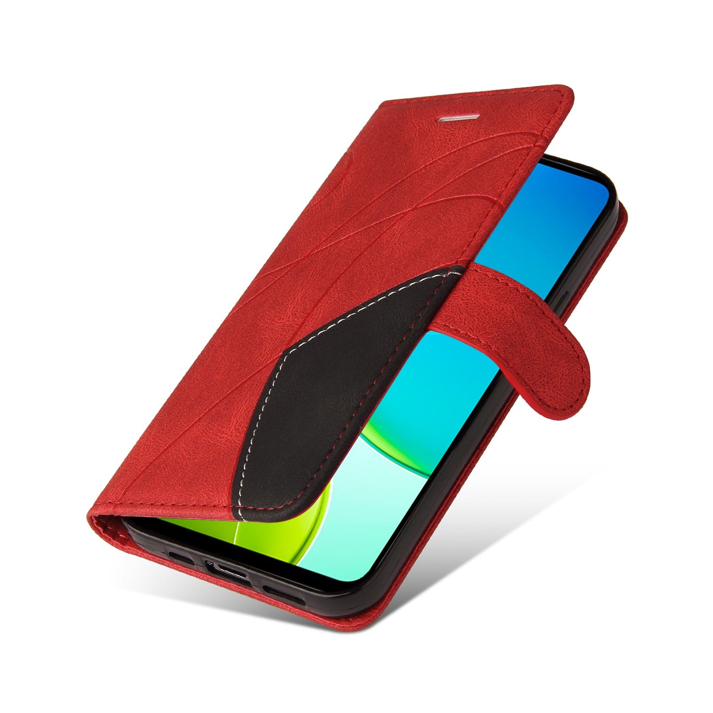 For vivo Y29s 5G Leather Phone Case Stand Wallet with Bi-colour Splicing Design - Red