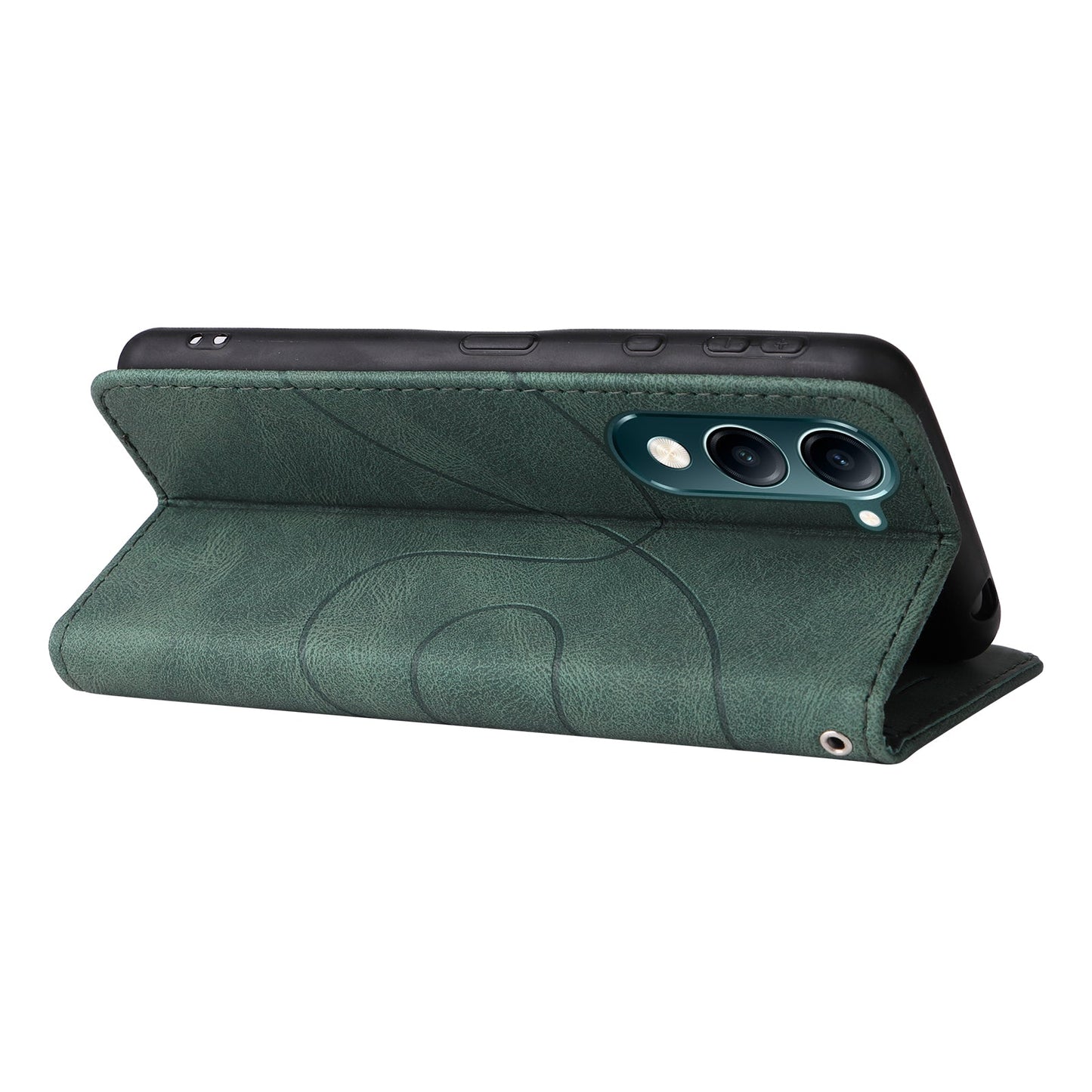 For vivo Y29s 5G Leather Phone Case Stand Wallet with Bi-colour Splicing Design - Green
