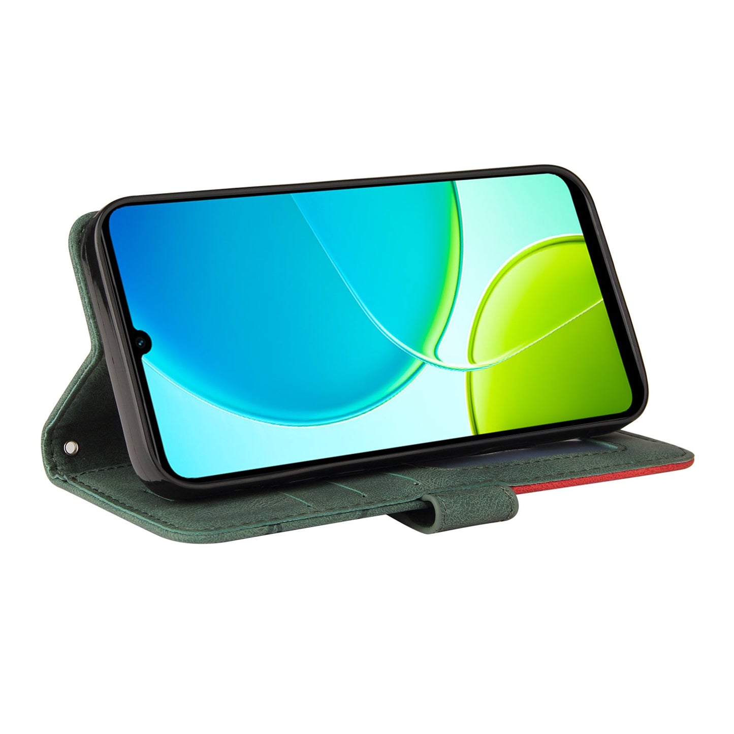 For vivo Y29s 5G Leather Phone Case Stand Wallet with Bi-colour Splicing Design - Green