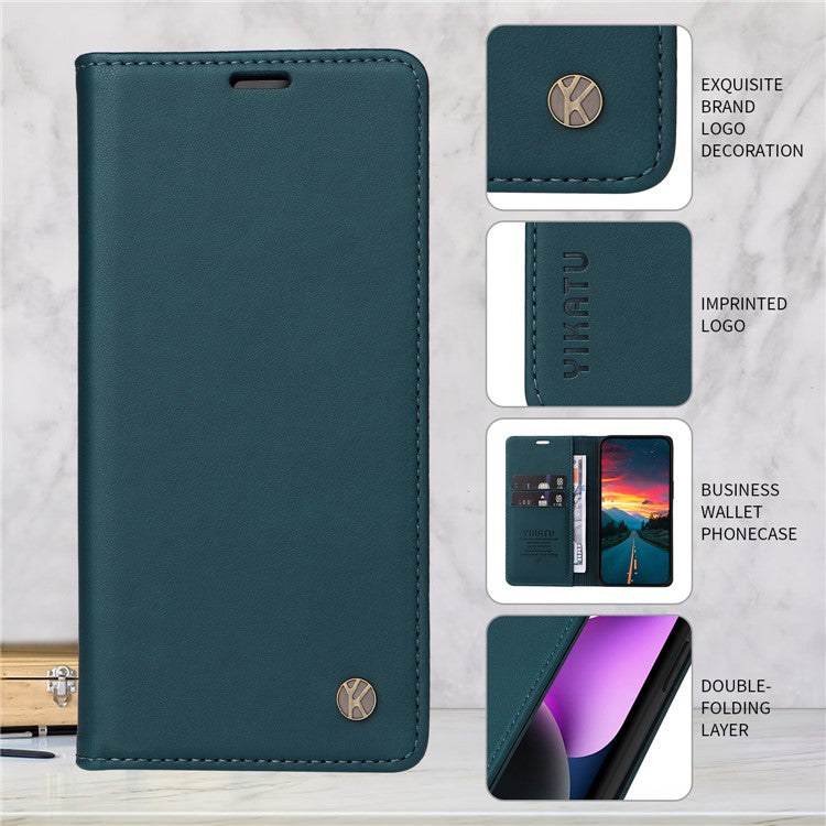For vivo V50 5G Wallet Case YIKATU YK- 001 PU Leather Phone Cover with Stand - Green