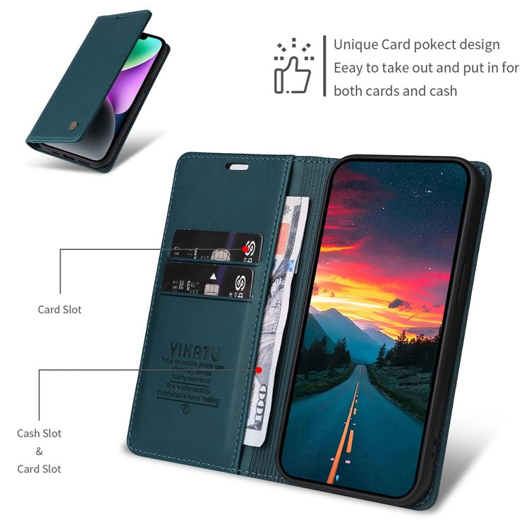 For vivo V50 5G Wallet Case YIKATU YK- 001 PU Leather Phone Cover with Stand - Green