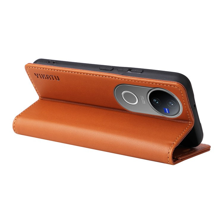 For vivo V50 5G Wallet Case YIKATU YK- 001 PU Leather Phone Cover with Stand - Brown