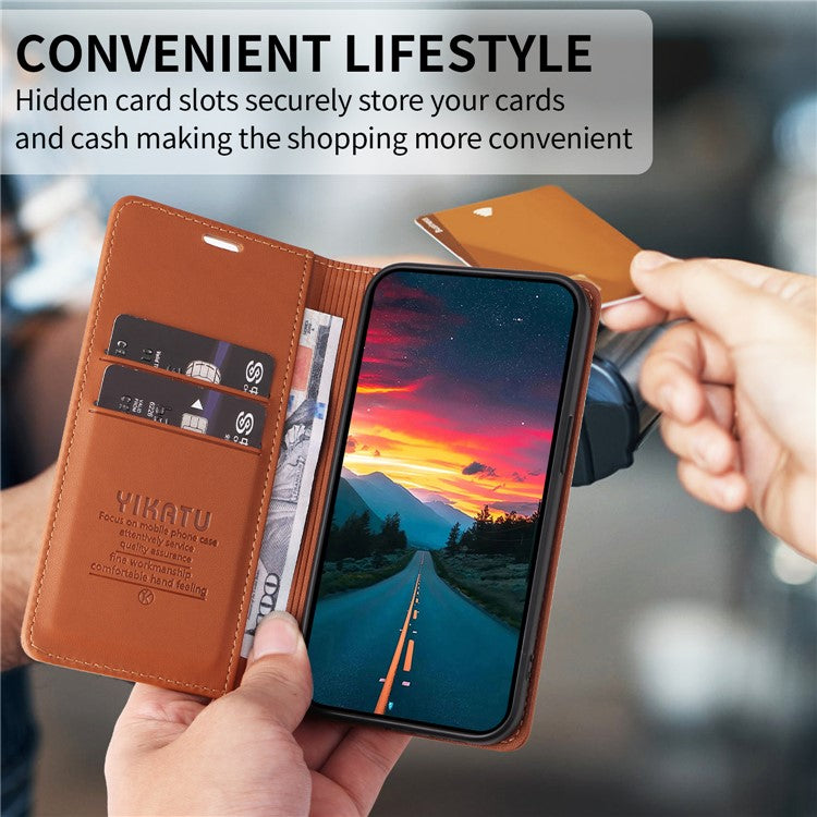 For vivo V50 5G Wallet Case YIKATU YK- 001 PU Leather Phone Cover with Stand - Brown