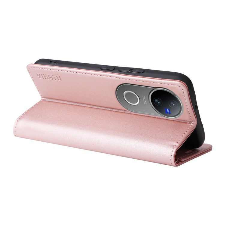 For vivo V50 5G Wallet Case YIKATU YK- 001 PU Leather Phone Cover with Stand -  Rose Gold