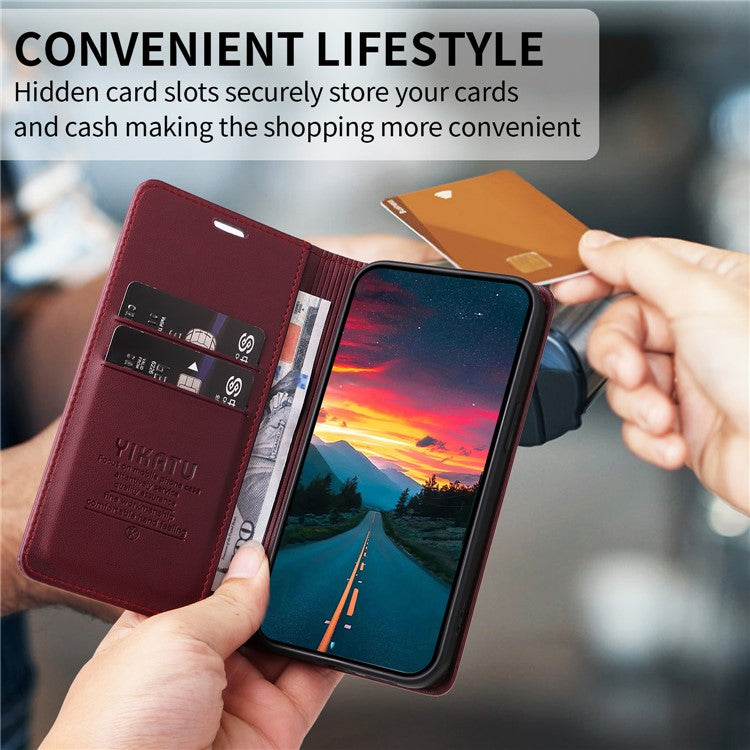 For vivo V50 5G Wallet Case YIKATU YK- 001 PU Leather Phone Cover with Stand - Wine Red