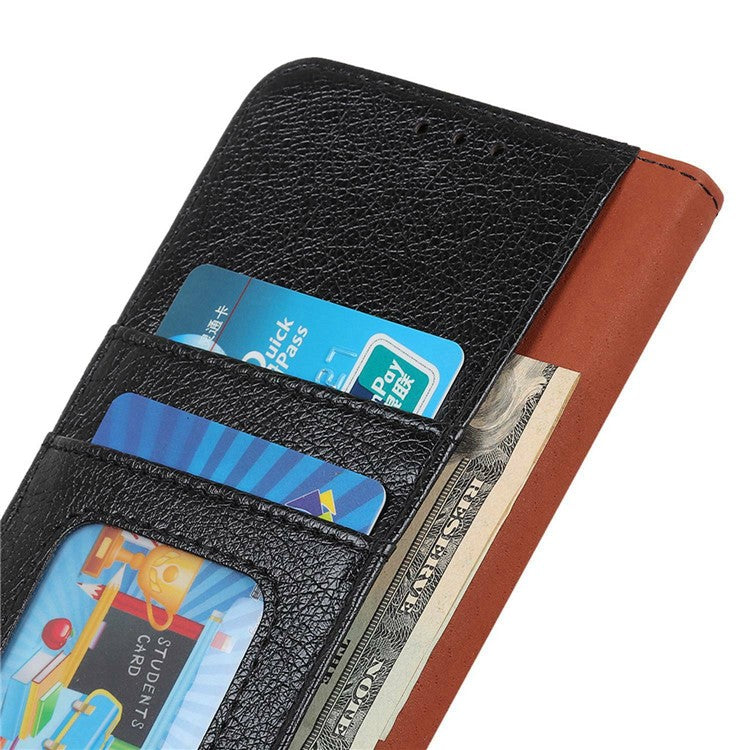For Honor X8 5G Nappa Texture Split Leather Case Magnetic Clasp Shockproof Phone Stand Wallet Cover - Black
