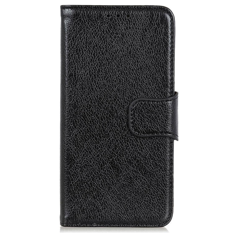 For Honor X8 5G Nappa Texture Split Leather Case Magnetic Clasp Shockproof Phone Stand Wallet Cover - Black