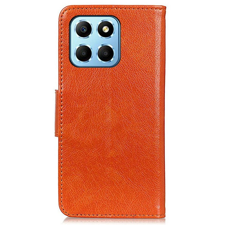 For Honor X8 5G Nappa Texture Split Leather Case Magnetic Clasp Shockproof Phone Stand Wallet Cover - Orange