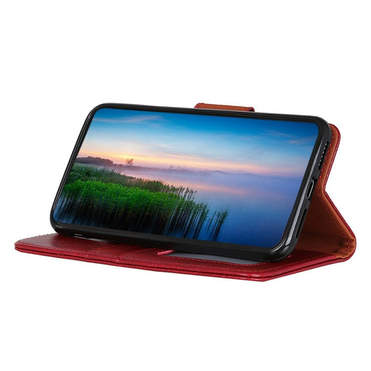 For Honor X8 5G Nappa Texture Split Leather Case Magnetic Clasp Shockproof Phone Stand Wallet Cover - Red