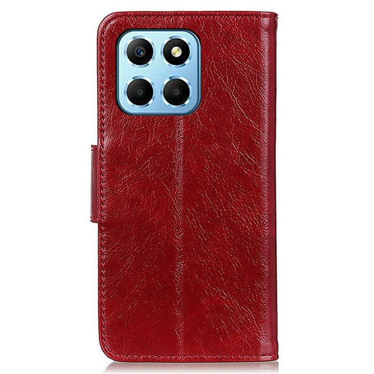 For Honor X8 5G Nappa Texture Split Leather Case Magnetic Clasp Shockproof Phone Stand Wallet Cover - Red