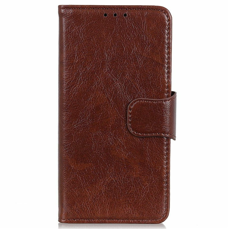 For Honor X8 5G Nappa Texture Split Leather Case Magnetic Clasp Shockproof Phone Stand Wallet Cover - Brown