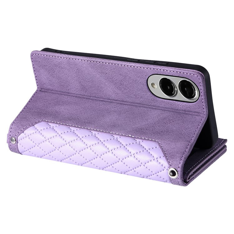 Style 005 For Samsung Galaxy S25 Edge Wallet Case Rhombus Stitching Line PU Leather Phone Cover - Purple