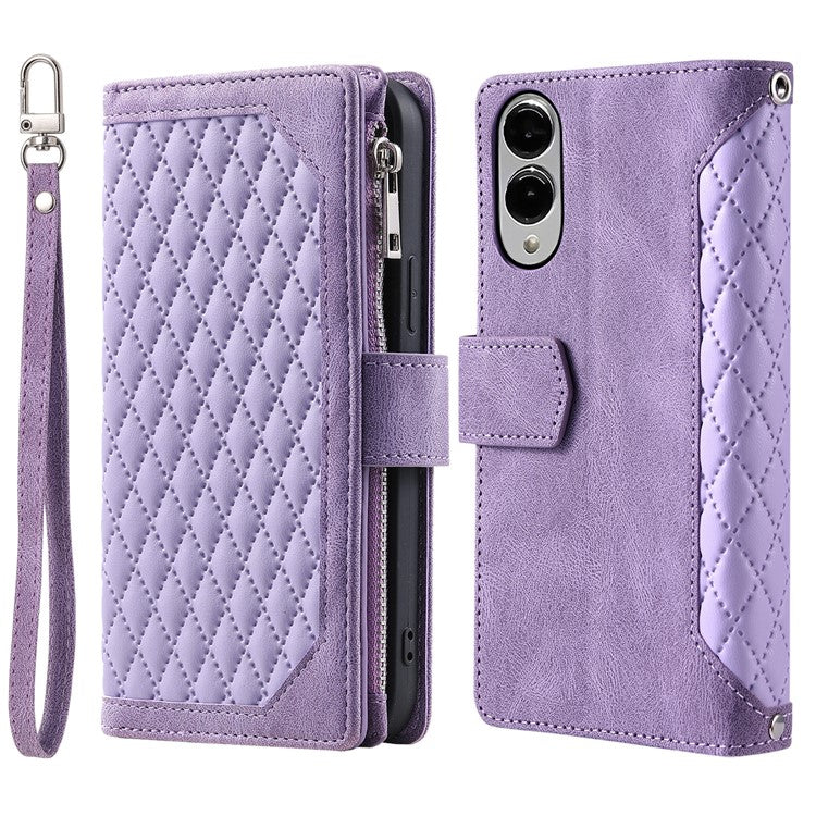 Style 005 For Samsung Galaxy S25 Edge Wallet Case Rhombus Stitching Line PU Leather Phone Cover - Purple