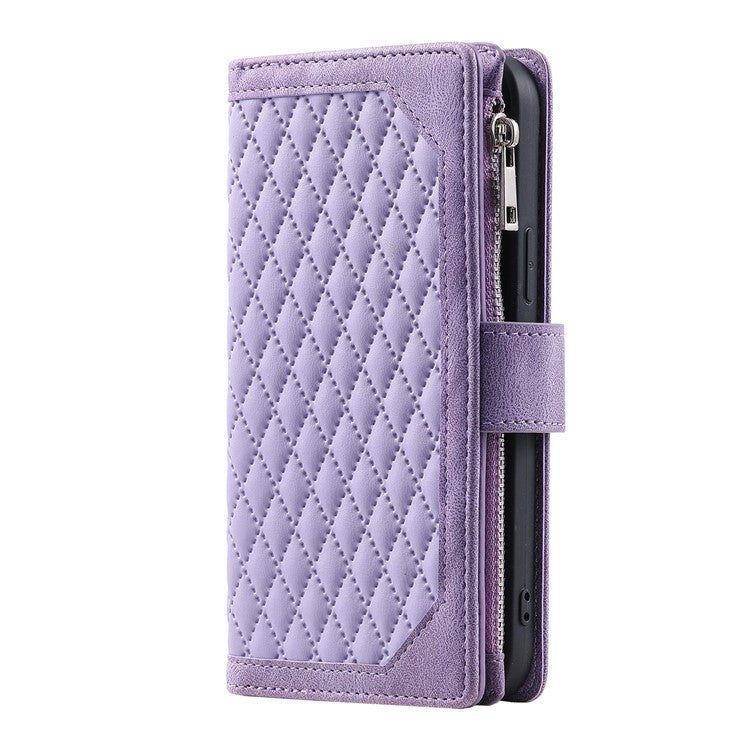 Style 005 For Samsung Galaxy S25 Edge Wallet Case Rhombus Stitching Line PU Leather Phone Cover - Purple