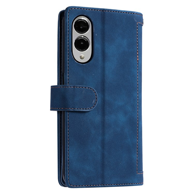 For Samsung Galaxy S25 Edge Case PU Leather Phone Cover with Zipper Wallet 9 Card Slots - Blue
