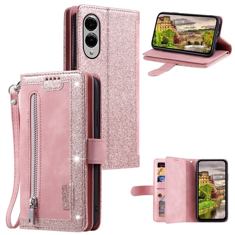 For Samsung Galaxy S25 Edge Case PU Leather Phone Cover with Zipper Wallet 9 Card Slots - Rose Gold