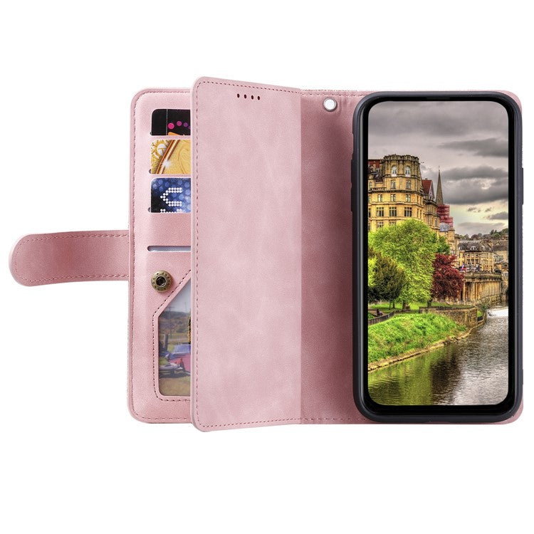 For Samsung Galaxy S25 Edge Case PU Leather Phone Cover with Zipper Wallet 9 Card Slots - Rose Gold