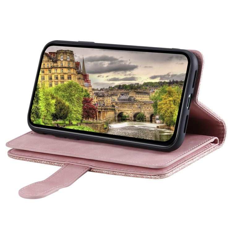 For Samsung Galaxy S25 Edge Case PU Leather Phone Cover with Zipper Wallet 9 Card Slots - Rose Gold