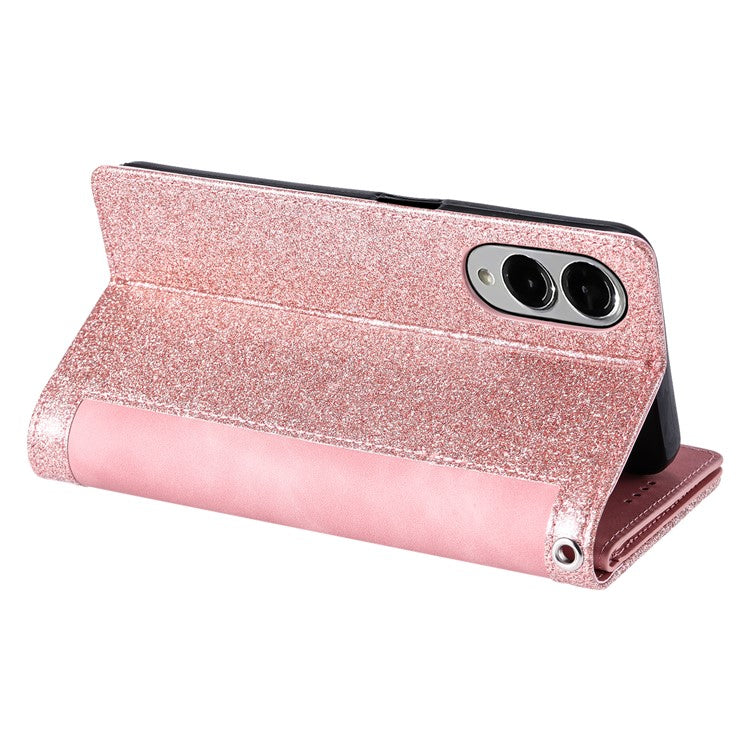 For Samsung Galaxy S25 Edge Case PU Leather Phone Cover with Zipper Wallet 9 Card Slots - Rose Gold