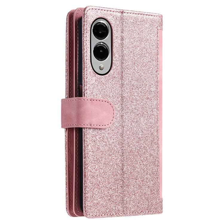 For Samsung Galaxy S25 Edge Case PU Leather Phone Cover with Zipper Wallet 9 Card Slots - Rose Gold