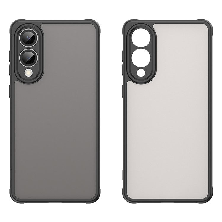 For Samsung Galaxy S25 Edge  /  S25 Slim Case Drop Proof Airbags Frosted Translucent PC + TPU Phone Back Cover - Black
