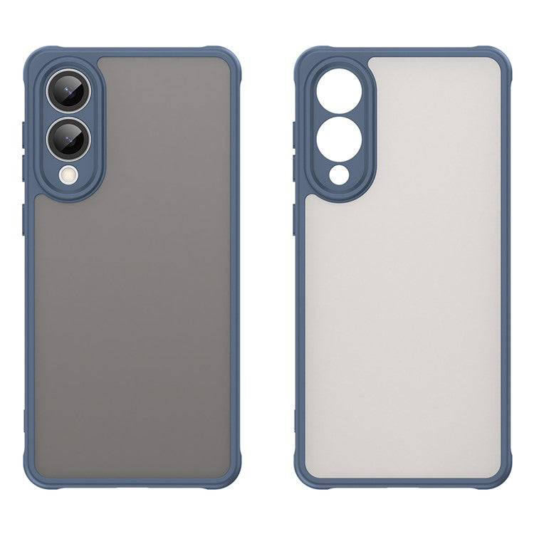 For Samsung Galaxy S25 Edge / S25 Slim Case Drop Proof Airbags Frosted Translucent PC + TPU Phone Back Cover - Blue