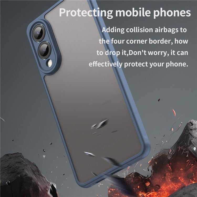 For Samsung Galaxy S25 Edge / S25 Slim Case Drop Proof Airbags Frosted Translucent PC + TPU Phone Back Cover - Blue