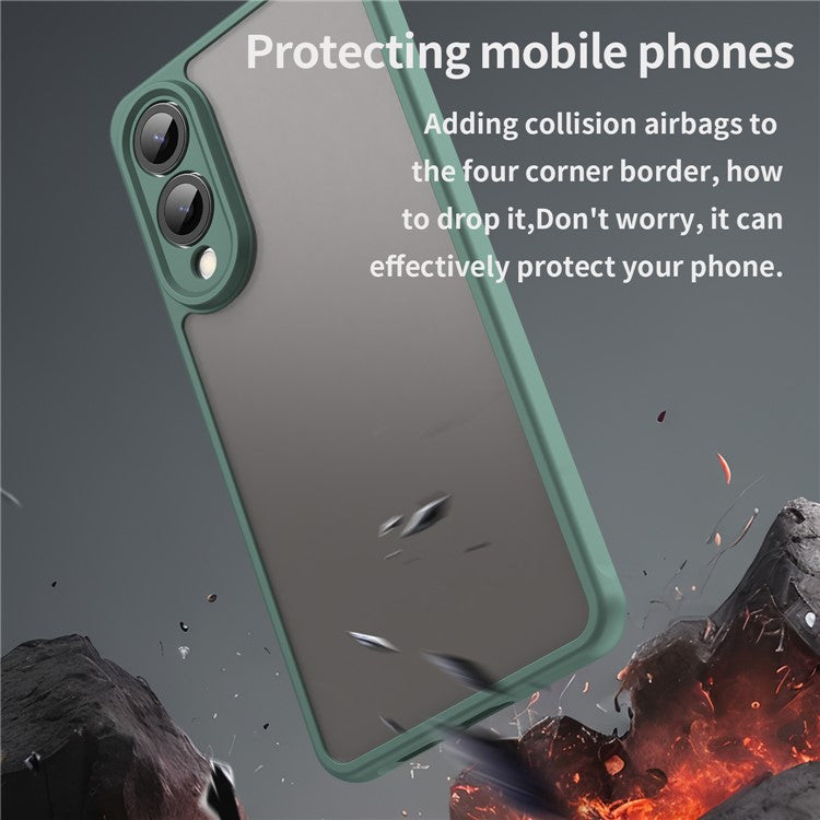 For Samsung Galaxy S25 Edge / S25 Slim Case Drop Proof Airbags Frosted Translucent PC + TPU Phone Back Cover - Green