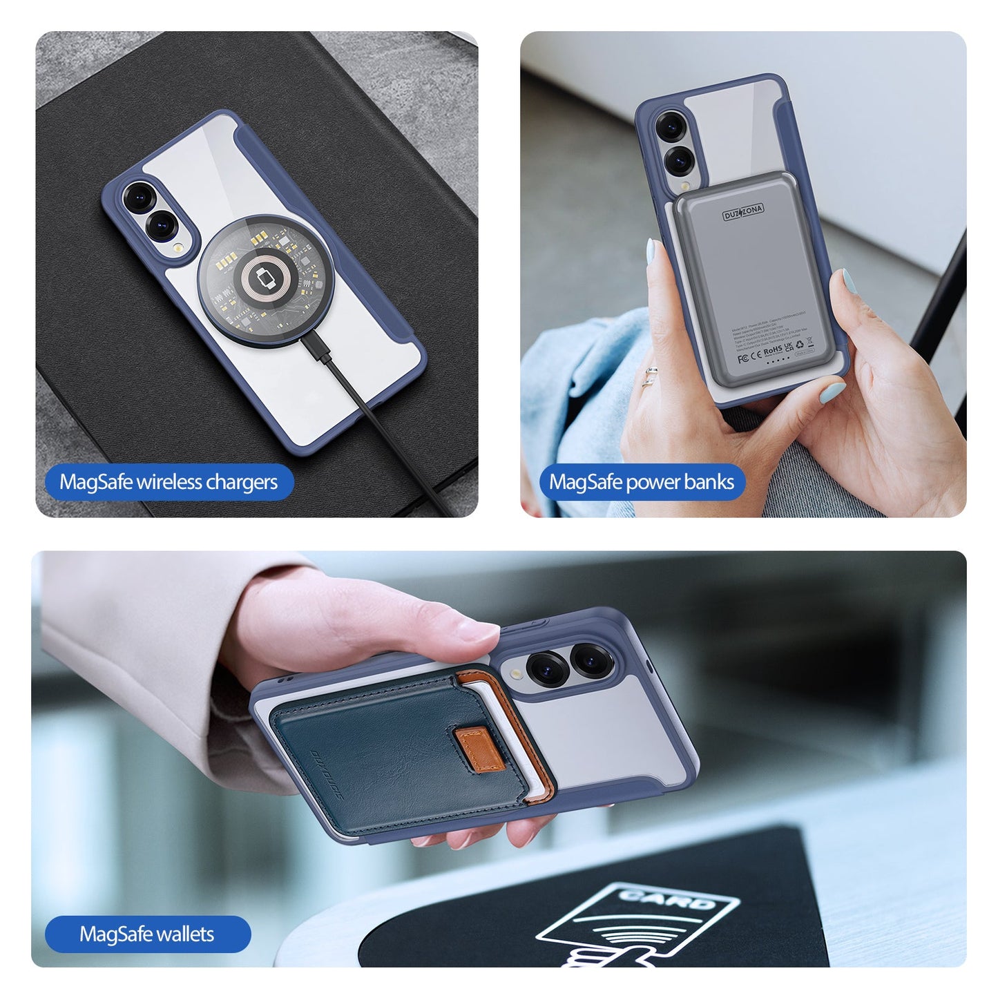 For Samsung Galaxy S25 Edge Leather Case DUX DUCIS Skin X Pro Series Stand Cover Compatible with MagSafe - Blue