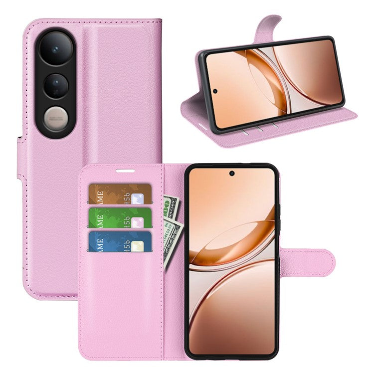 For vivo V50 Lite 5G Case Litchi Texture Shockproof Leather Wallet Phone Cover - Pink