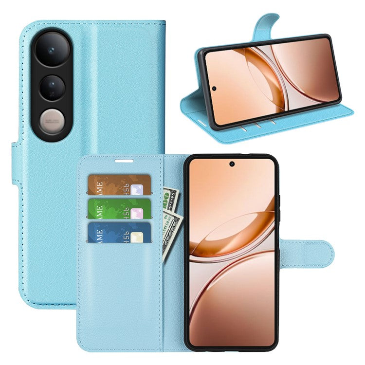 For vivo V50 Lite 5G Case Litchi Texture Shockproof Leather Wallet Phone Cover - Blue
