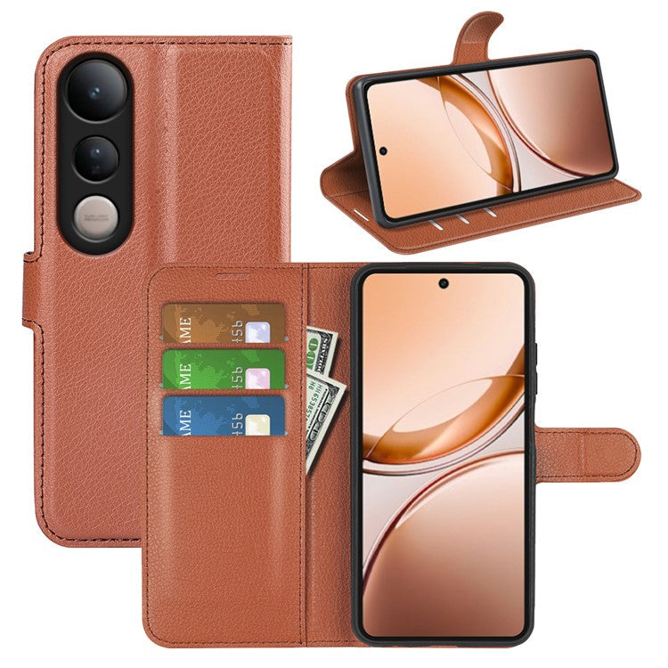 For vivo V50 Lite 5G Case Litchi Texture Shockproof Leather Wallet Phone Cover - Brown