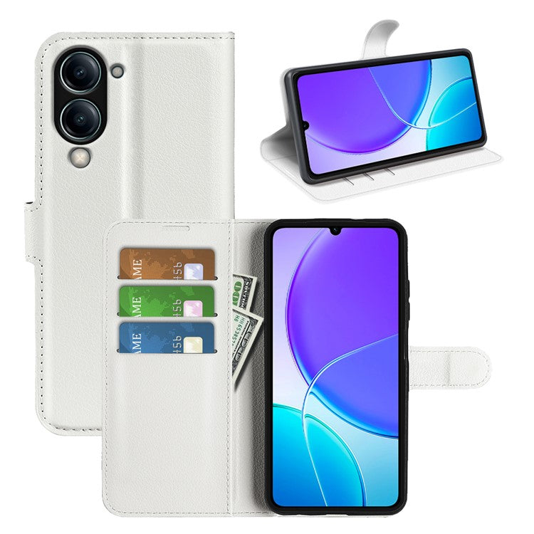 For vivo Y04 4G Case Litchi Texture Shockproof Leather Wallet Phone Cover - White