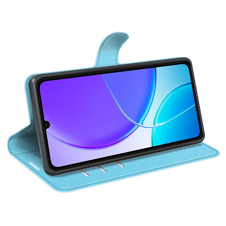 For vivo Y04 4G Case Litchi Texture Shockproof Leather Wallet Phone Cover - Blue