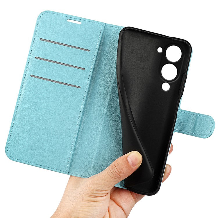 For vivo Y04 4G Case Litchi Texture Shockproof Leather Wallet Phone Cover - Blue