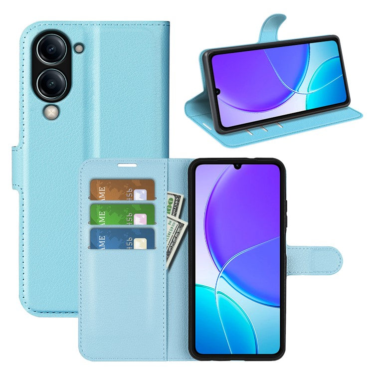 For vivo Y04 4G Case Litchi Texture Shockproof Leather Wallet Phone Cover - Blue