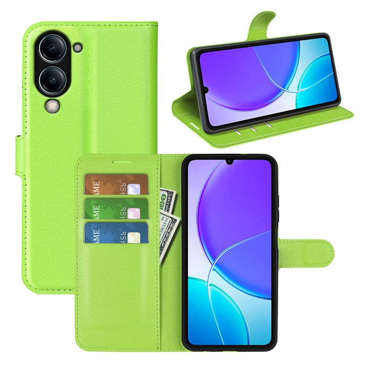 For vivo Y04 4G Case Litchi Texture Shockproof Leather Wallet Phone Cover - Green