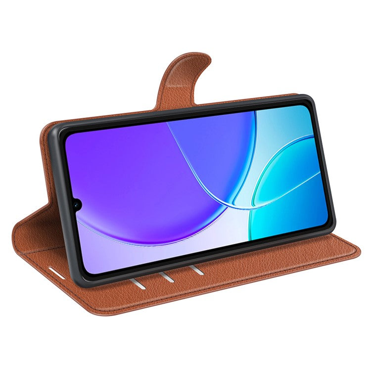 For vivo Y04 4G Case Litchi Texture Shockproof Leather Wallet Phone Cover - Brown