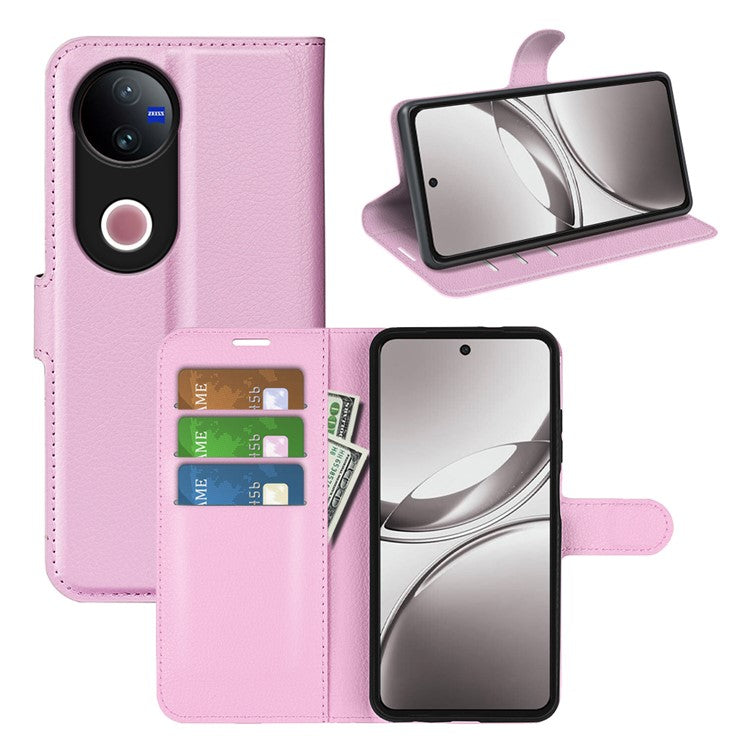 For vivo V50 5G Case Litchi Texture Shockproof Leather Wallet Phone Cover - Pink
