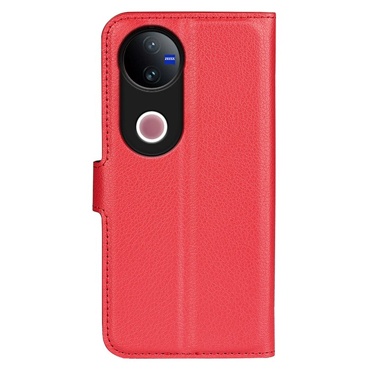 For vivo V50 5G Case Litchi Texture Shockproof Leather Wallet Phone Cover - Red