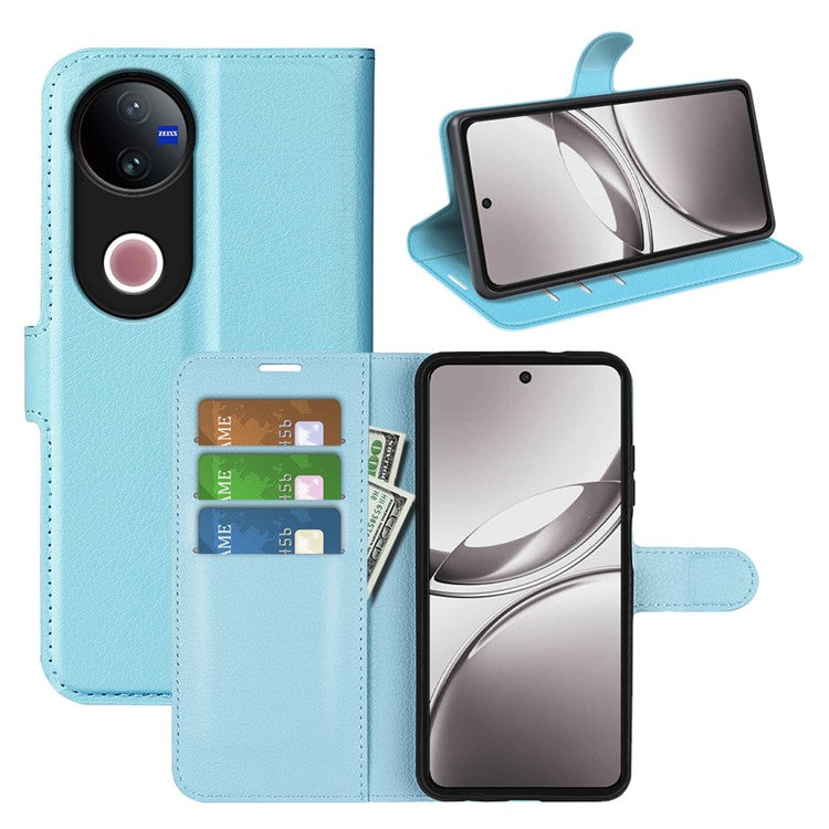 For vivo V50 5G Case Litchi Texture Shockproof Leather Wallet Phone Cover - Blue
