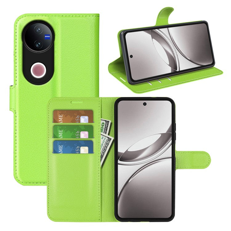 For vivo V50 5G Case Litchi Texture Shockproof Leather Wallet Phone Cover - Green