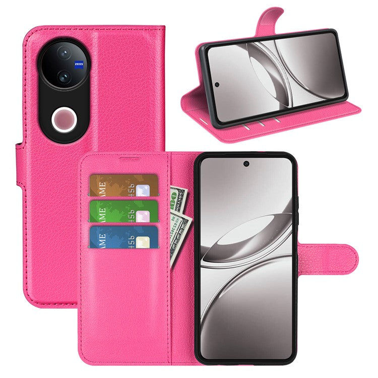 For vivo V50 5G Case Litchi Texture Shockproof Leather Wallet Phone Cover - Rose
