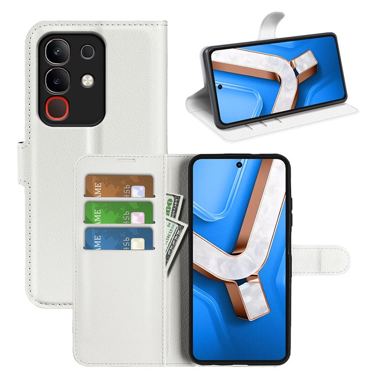 For vivo Y29 4G Case Litchi Texture Shockproof Leather Wallet Phone Cover - White
