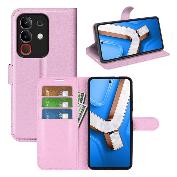 For vivo Y29 4G Case Litchi Texture Shockproof Leather Wallet Phone Cover - Pink