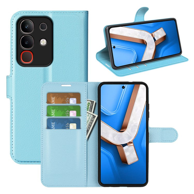 For vivo Y29 4G Case Litchi Texture Shockproof Leather Wallet Phone Cover - Blue